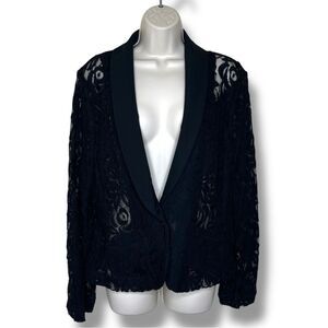INC International Concepts Black Lace Sheer Blazer Jacket Long Sleeve Women XL